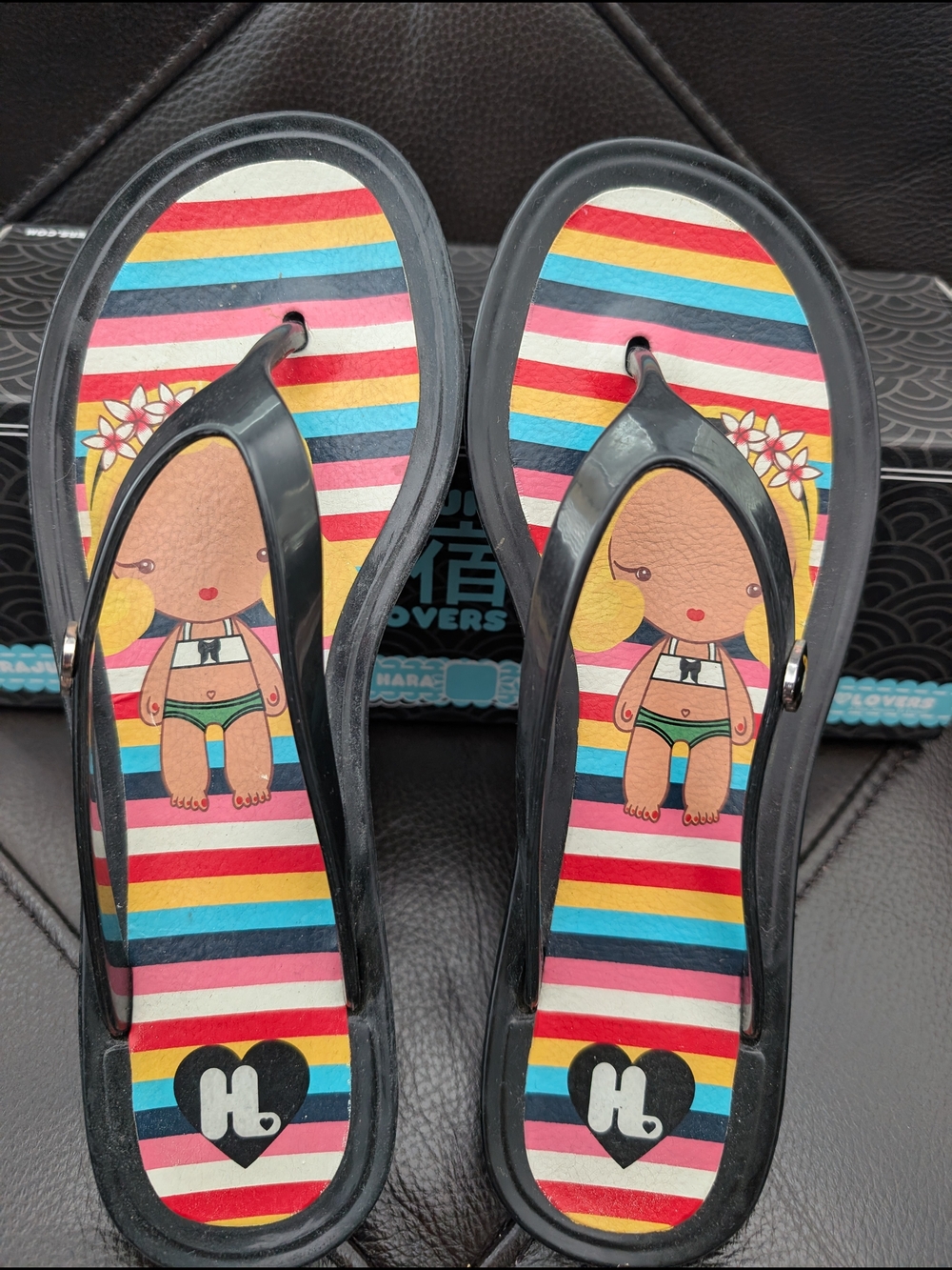 Harajuku Lovers Black Jelly Flip Flops with Rainbow Stripe Insole